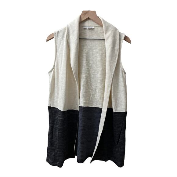 T by Talbots Cream and Gray Open Front Vest Size Small - Picture 1 of 5